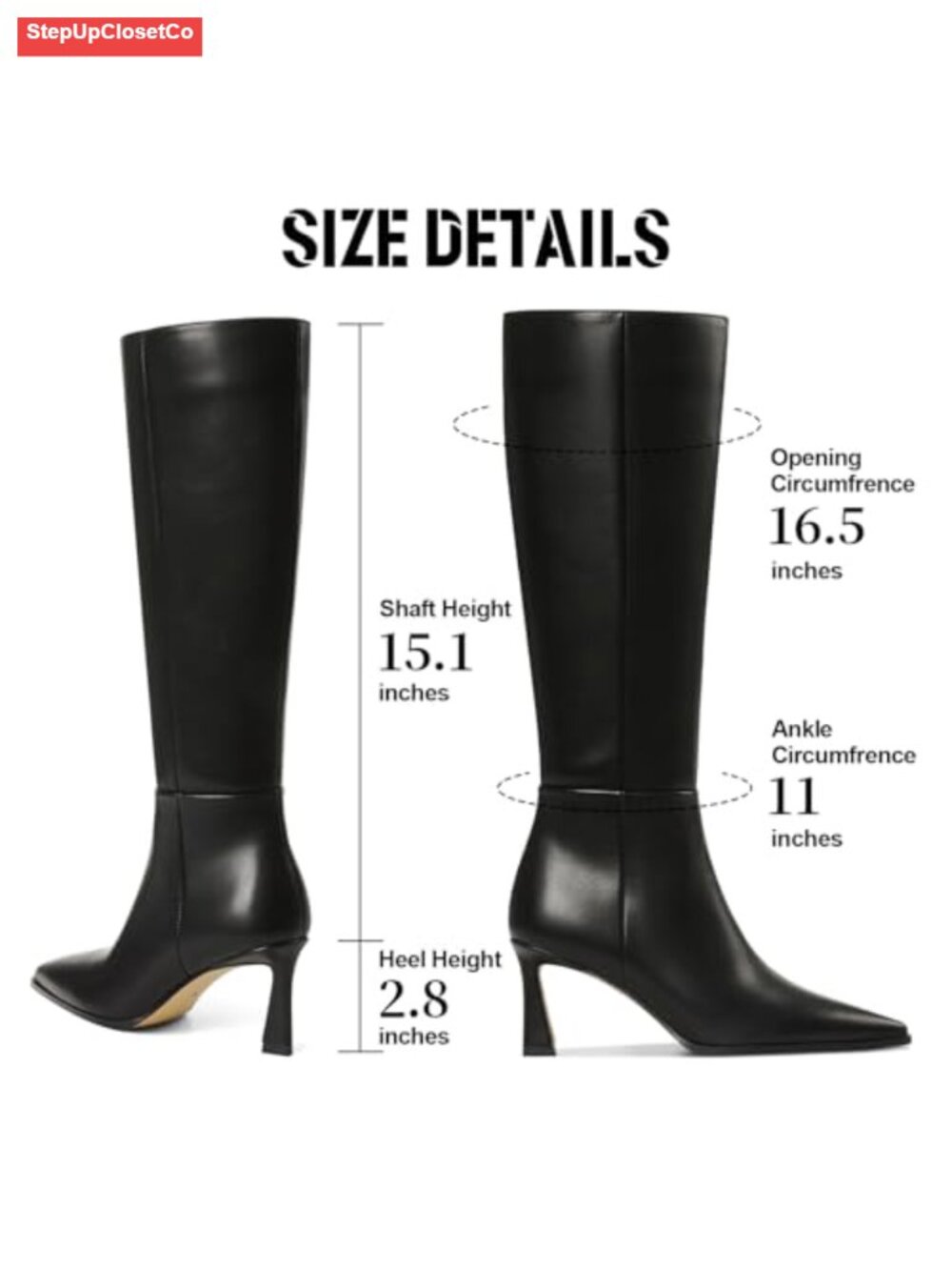 Kitten Heel Knee High Boots Pointed Toe Side Zipper Faux Leather Tall Boots - Picture 4 of 6